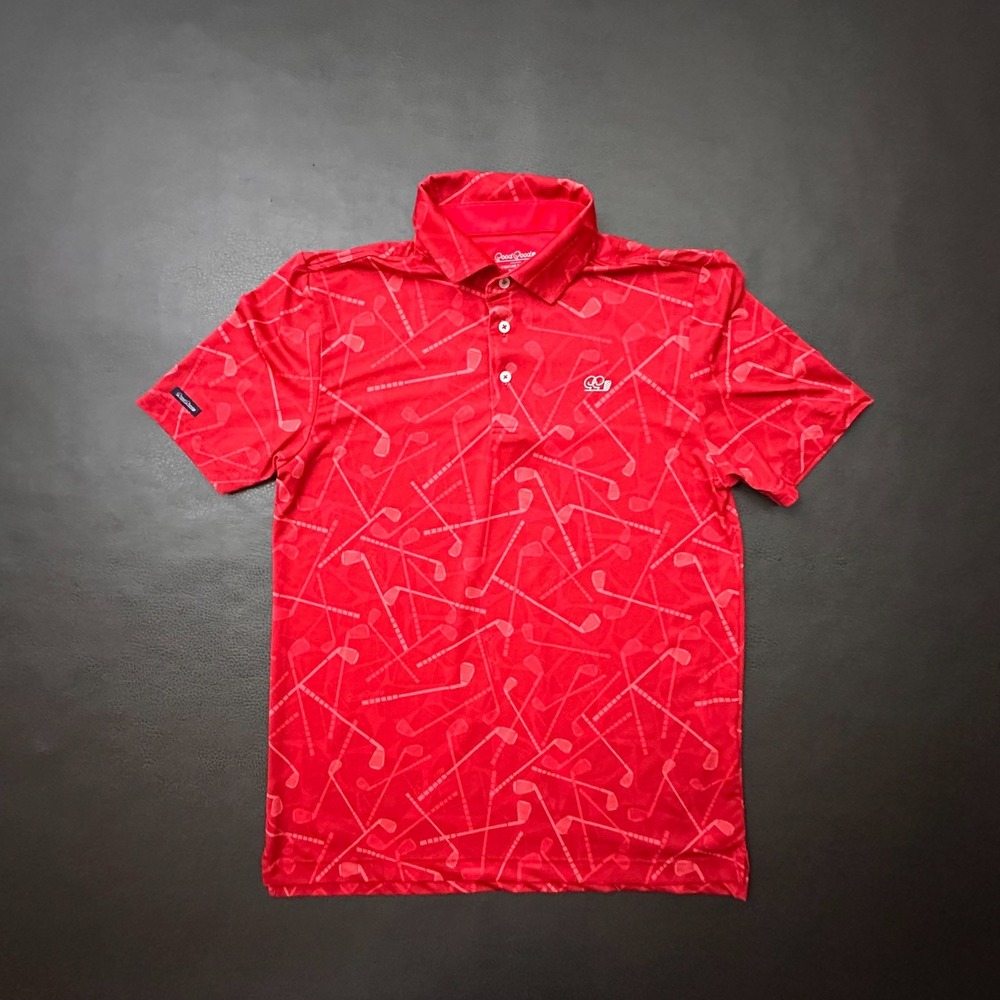 Good‎ Good Golf Polo Shirt Mens Small Red Caddy Clubs Performance Pullover AOP